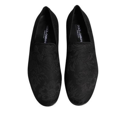 Dolce & Gabbana Black Floral Brocade Loafers Men Dress Shoes