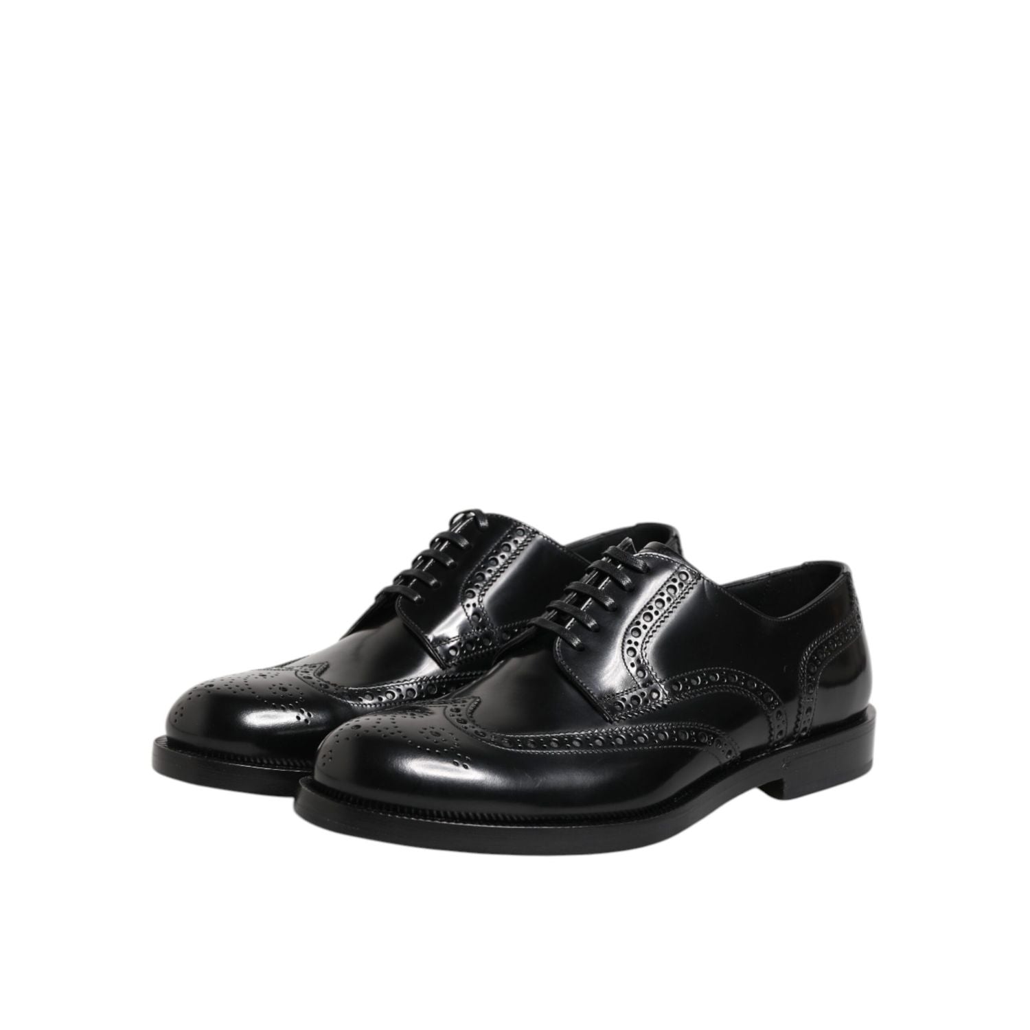 Dolce & Gabbana Black Leather Derby Wingtip Formal Shoes