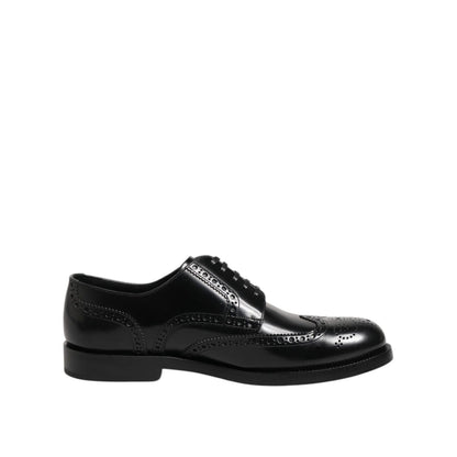 Dolce & Gabbana Black Leather Derby Wingtip Formal Shoes
