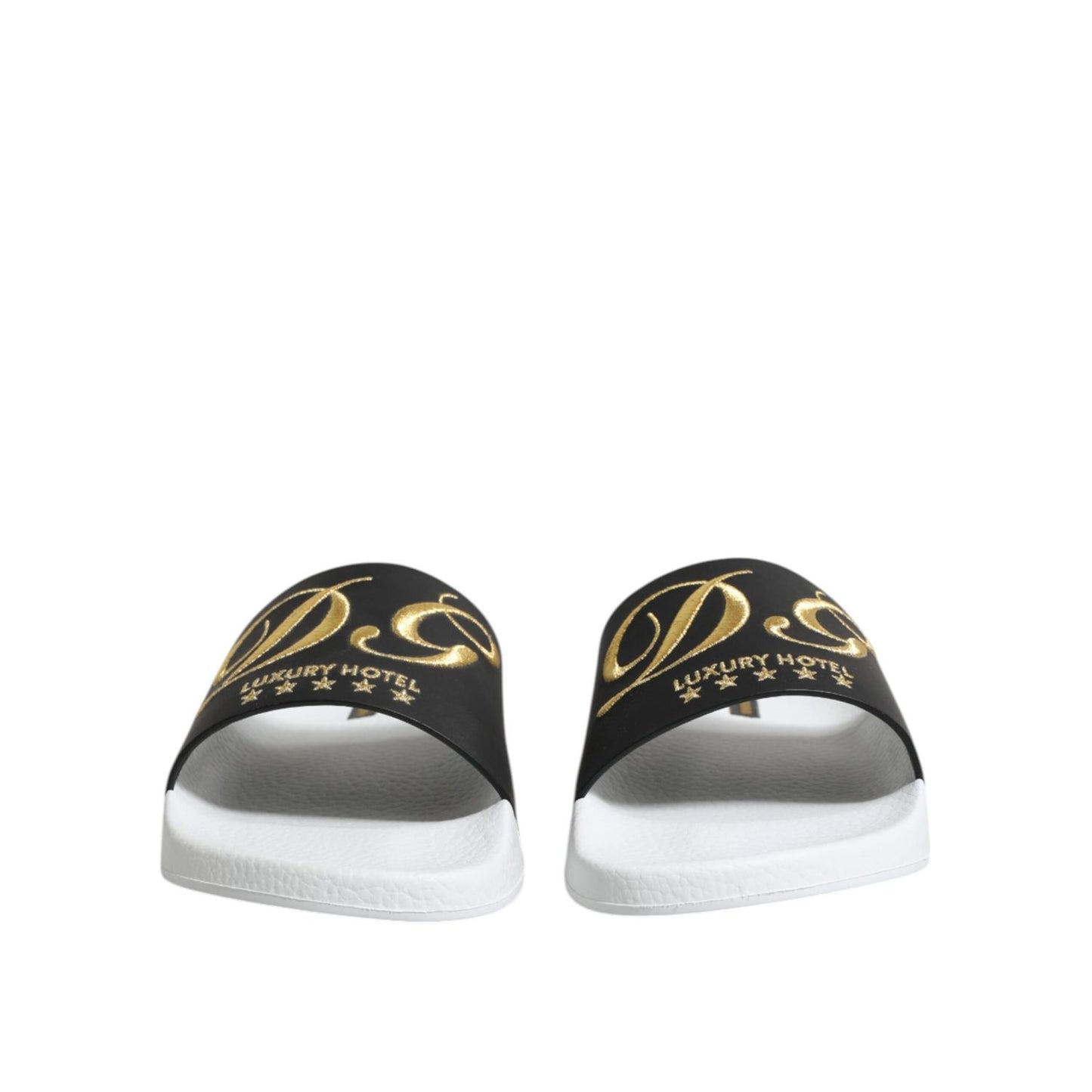 Dolce & Gabbana White Black Leather Sandals Beachwear Shoes