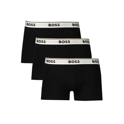 Hugo Boss Black Cotton Men Boxer Short triple-pack with logo waistband, showcasing sleek and timeless black design for modern comfort.