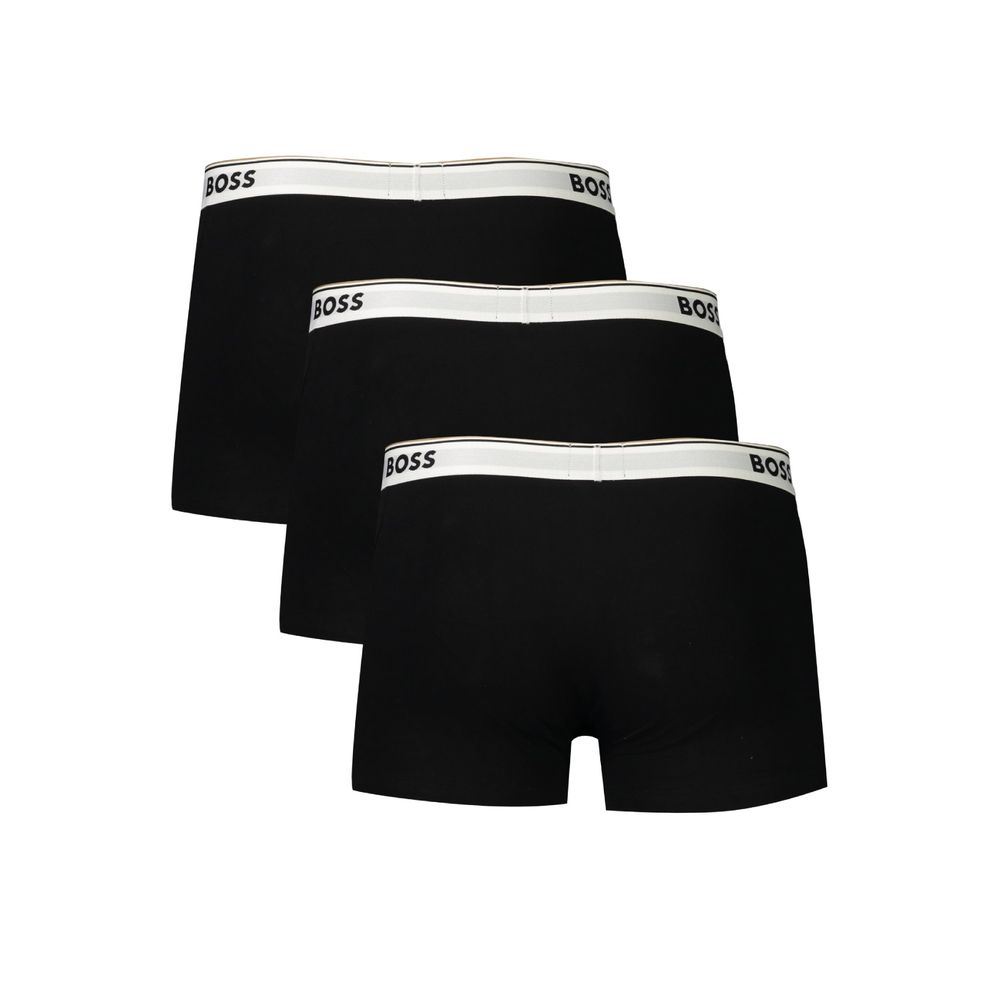 Hugo Boss Black Cotton Men Boxer Short, triple-pack with elastic waistband, elegant black hue, essential addition to men's underwear collection.
