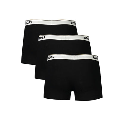 Hugo Boss Black Cotton Men Boxer Short, triple-pack with elastic waistband, elegant black hue, essential addition to men's underwear collection.