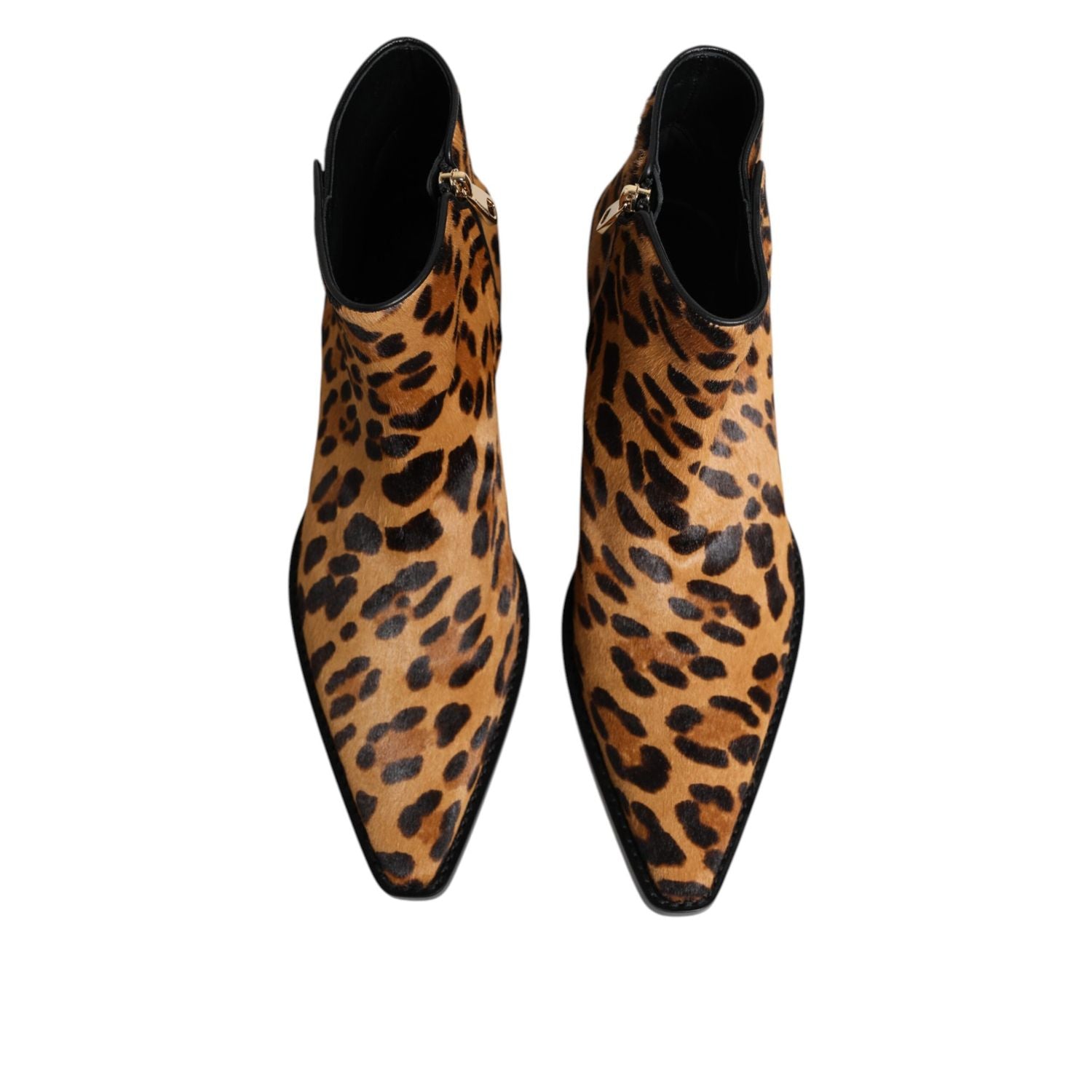 Dolce & Gabbana Brown Leopard Calf Fur Ankle Boots Shoes