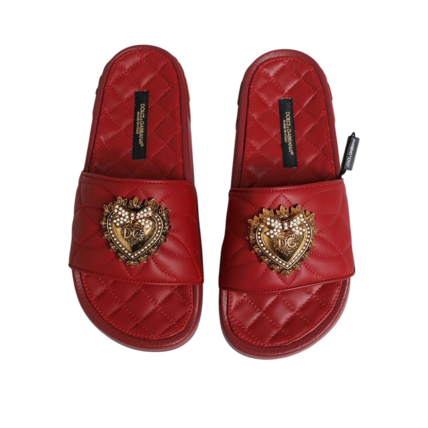 Dolce & Gabbana Red Devotion Matelassé Leather Slides Shoes