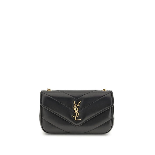 Saint Laurent Black Lamb Ovis Aries Aries Shoulder Bag in quilted leather with YSL logo and chain handle.
