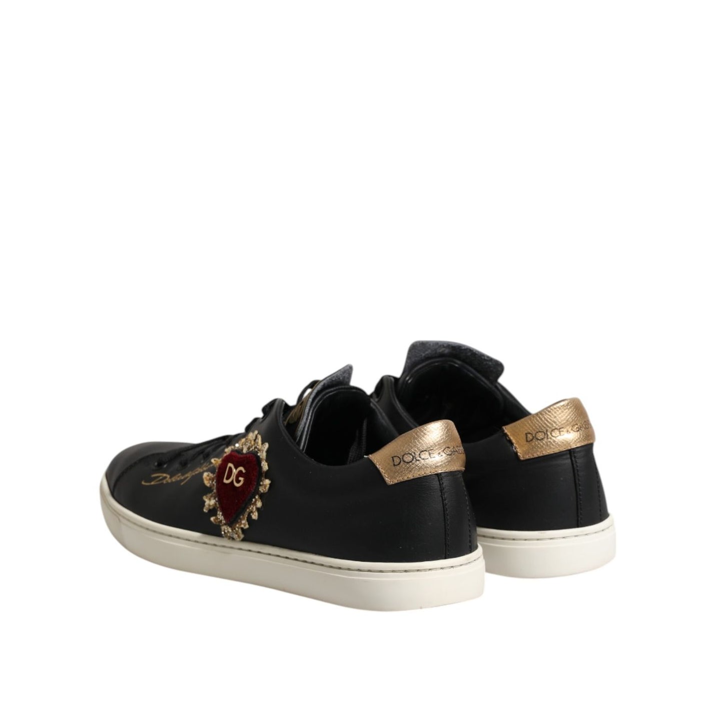 Dolce & Gabbana Black Leather Sacred Heart Sneakers Shoes