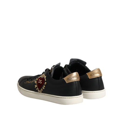 Dolce & Gabbana Black Leather Sacred Heart Sneakers Shoes
