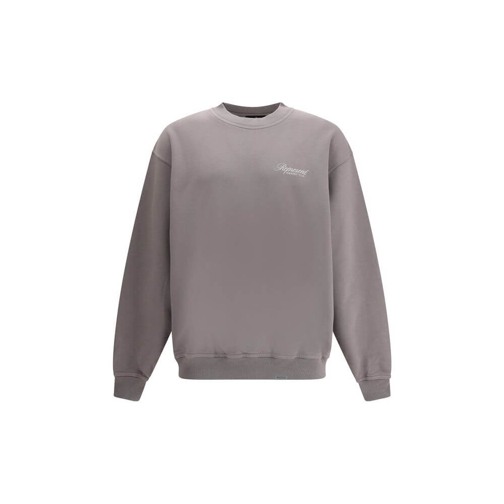 Represent Gray Cotton Sweatshirt with crew neck and ribbed hem, featuring printed logo; modern urban style for AW25 collection.