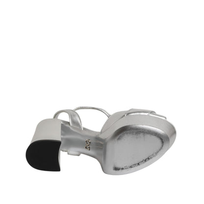 Dolce & Gabbana Silver Logo Ankle Strap Heels Sandals Shoes
