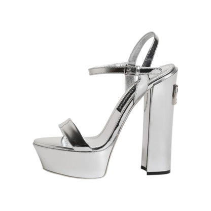 Dolce & Gabbana Silver Leather Platform Keira Sandals Shoes