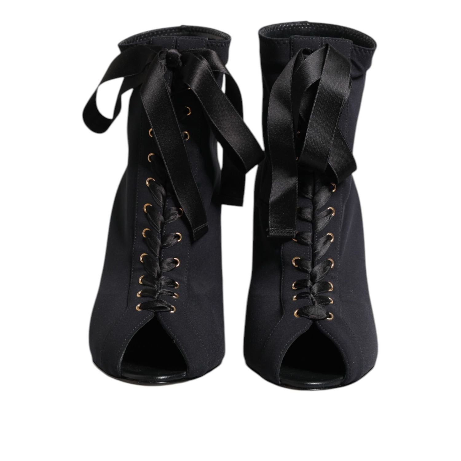 Dolce & Gabbana Black Stiletto Heels Lace Up Boots Shoes