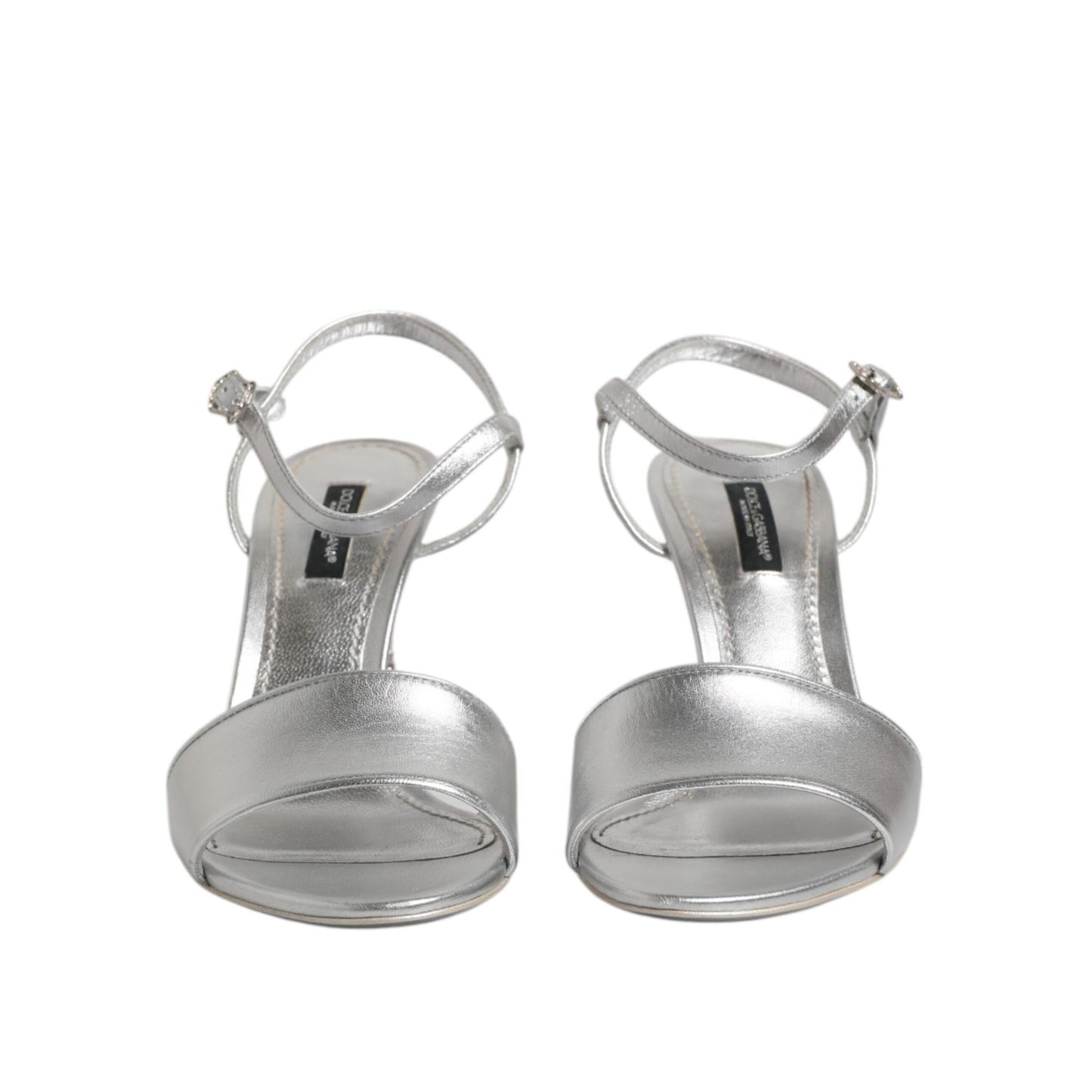 Dolce & Gabbana Silver Leather DG Heels Keira Sandals Shoes
