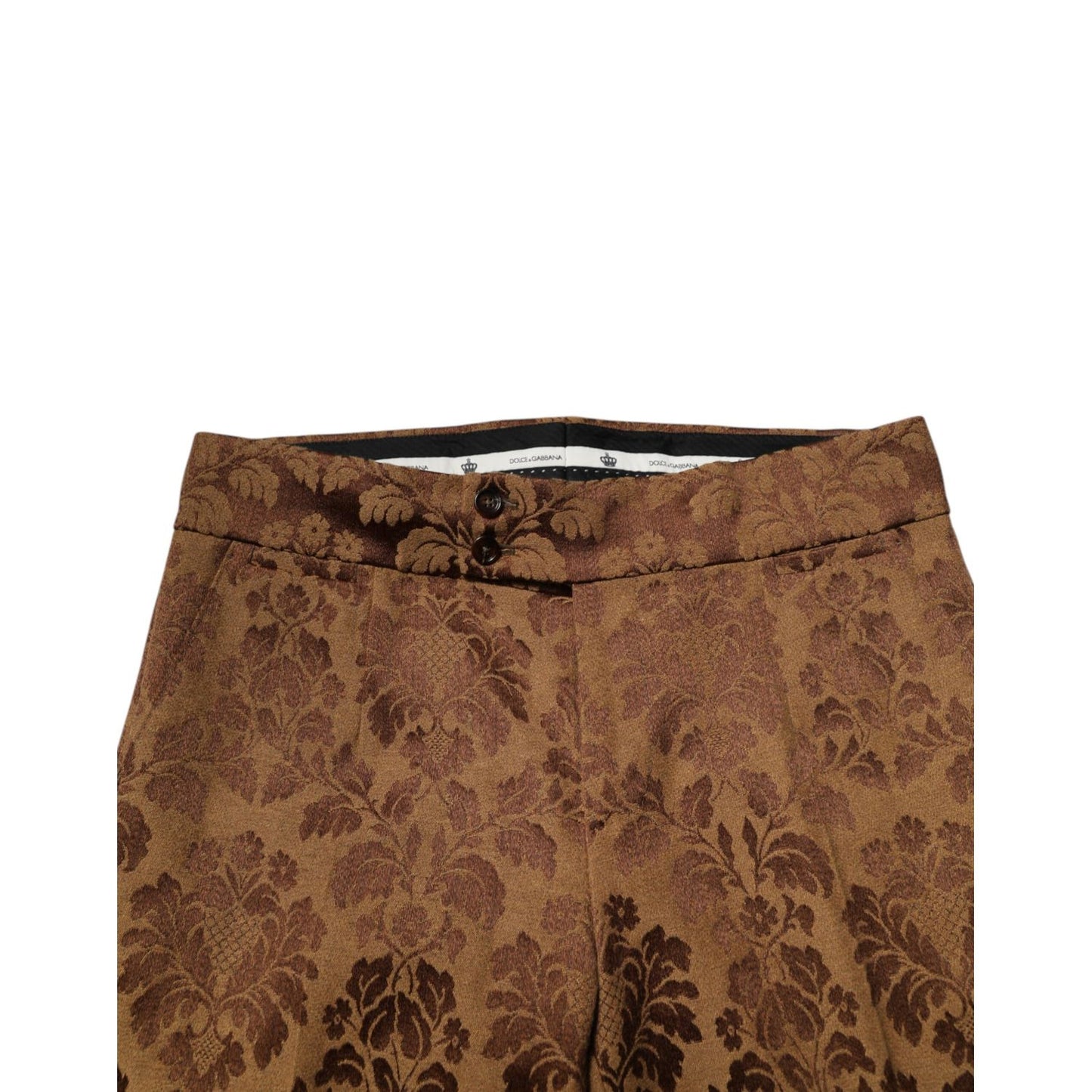 Dolce & Gabbana Brown Floral Jacquard Men Skinny Trouser Pants