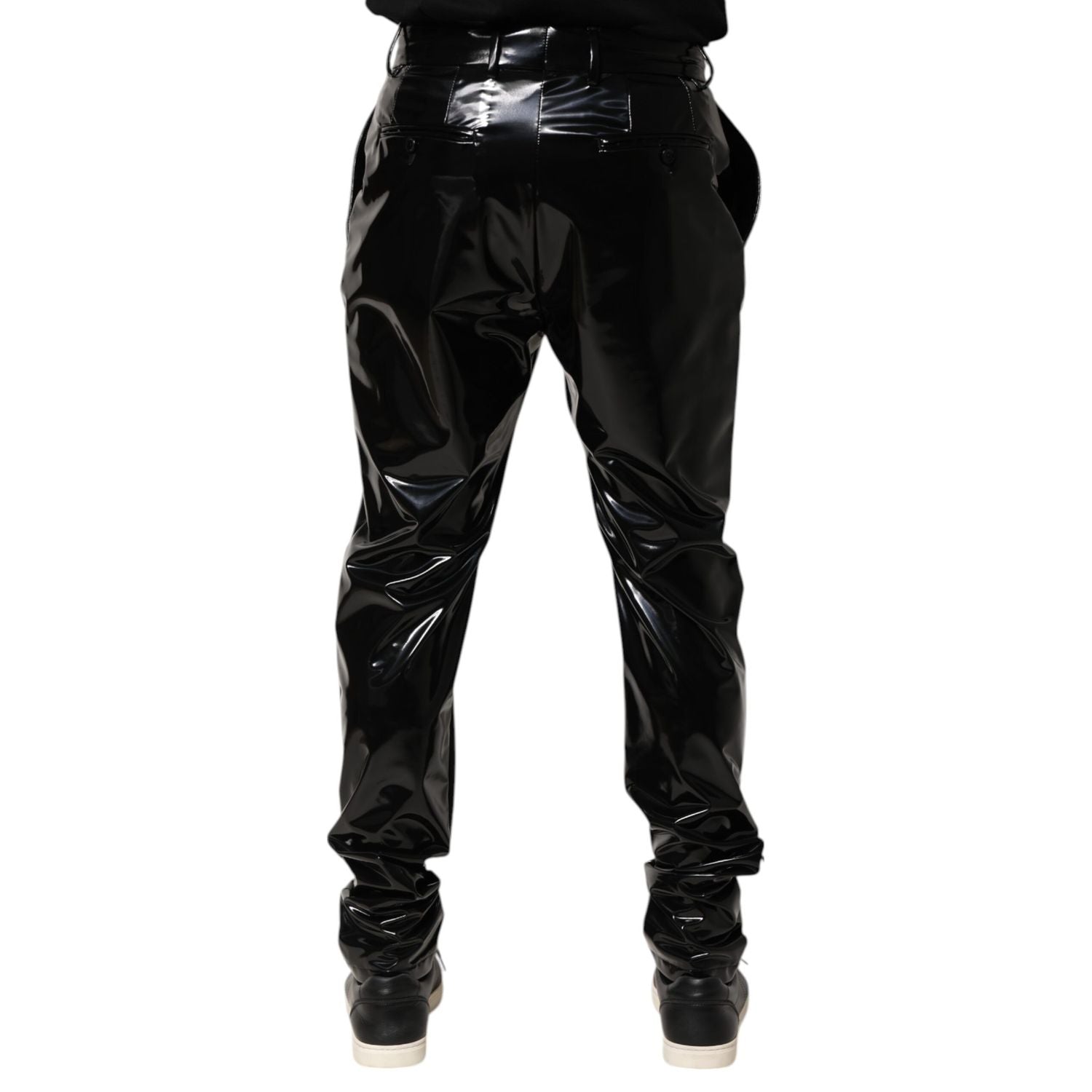 Dolce & Gabbana Black Polyester Mid Waist Men Trouser Pants