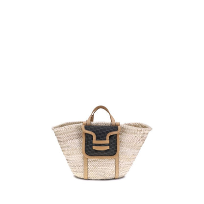 Pierre Hardy Beige Raffia Shoulder Bag with four handles and black pouch detail