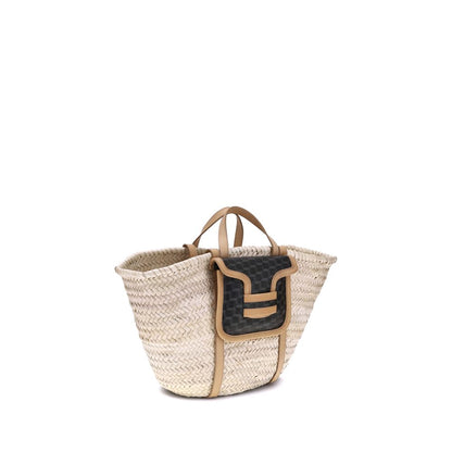Pierre Hardy Beige Raffia Shoulder Bag with four handles and internal pouch for organization.
