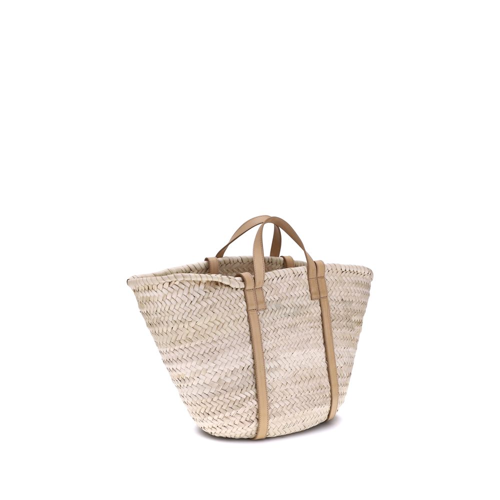Pierre Hardy Beige Raffia Shoulder Bag with multiple handles and internal pouch, showcasing luxury design and functionality.