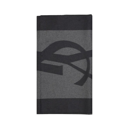 Saint Laurent Gray Silk Scarf with YSL logo, 100% silk, featuring frayed hems. Ideal for adding a distinctive touch. Dimensions: 50 x 215 cm.