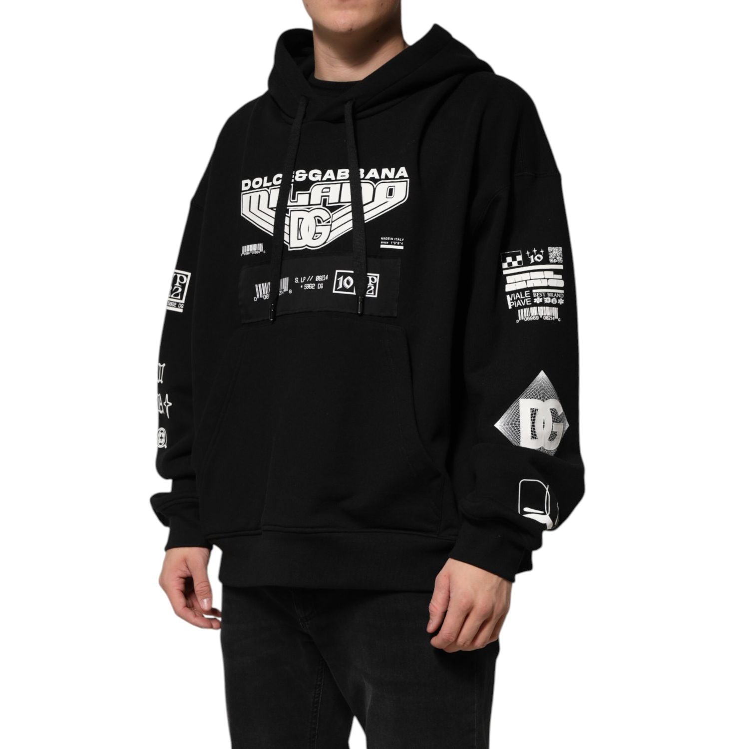 Dolce & Gabbana Black Cotton DG Milano Logo Print Hoodie Sweater
