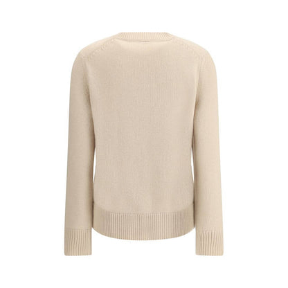 Back view of Burberry Beige Wool Cashmere Sweater with ribbed trims in beige, showcasing iconic style and craftsmanship. Ideal for AW25 season.
