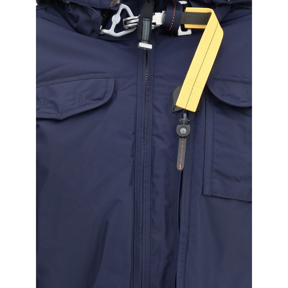 Close-up of Parajumpers Blue Nylon Bomber jacket showing zipper and detailing.