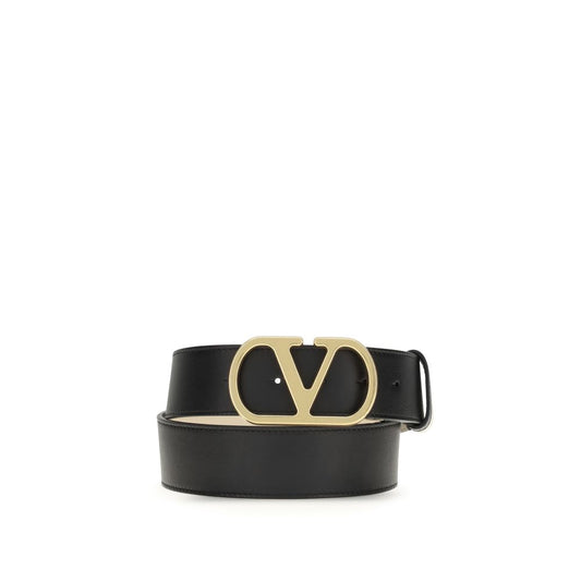 Valentino Garavani Black Calf Leather Bos Taurus Regular Belt with VLogo buckle, reversible luxury accessory, AW25 collection.