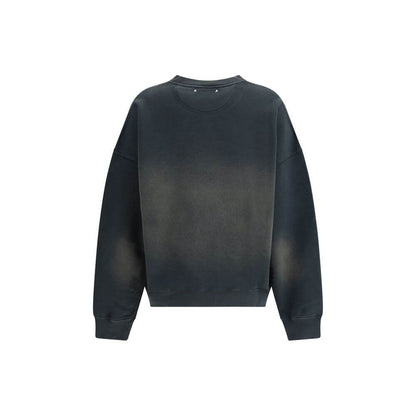 Golden Goose Black Cotton Sweatshirt with vintage washed-out effect, oversize fit, embroidered monogram, ribbed crew neck, and cuffs. AW25.
