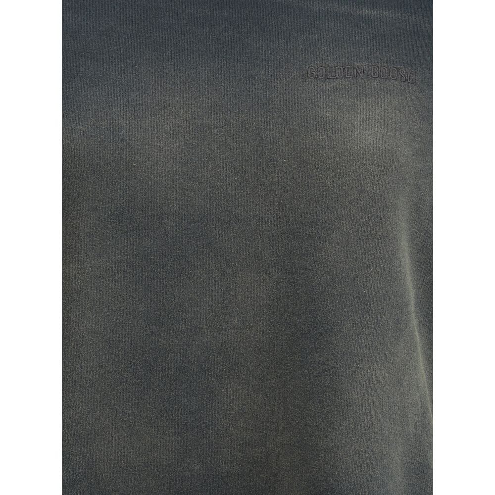 Golden Goose Black Cotton Sweatshirt with vintage washed-out design and iconic monogram, ribbed crew neck, perfect for casual style.