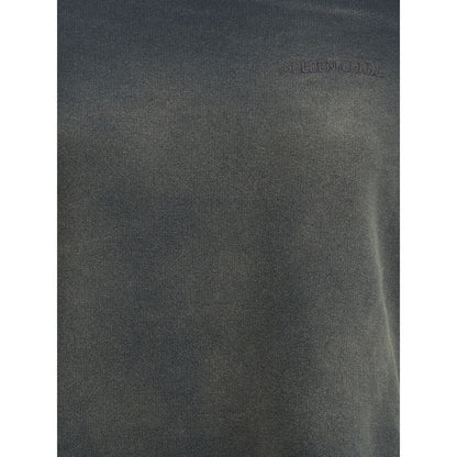 Golden Goose Black Cotton Sweatshirt with vintage washed-out design and iconic monogram, ribbed crew neck, perfect for casual style.