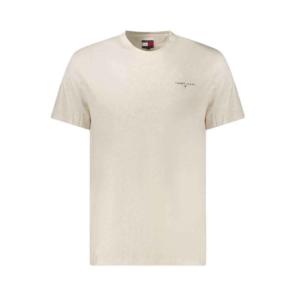 Tommy Hilfiger Beige Cotton Men T-Shirt with crew neck and logo, short sleeves, made from sustainable regenerative cotton fabric.