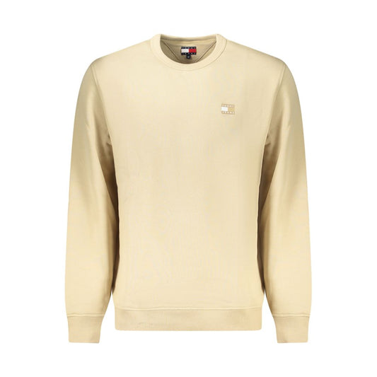 Tommy Hilfiger Beige Cotton Men Sweater with logo applique and crew neck, long-sleeved casual wear for men 2023 collection.