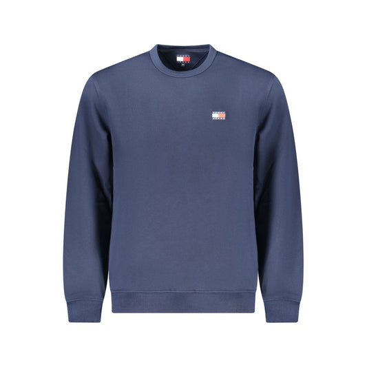 Tommy Hilfiger Blue Cotton Men Sweater featuring iconic logo, crew neck design, and sustainable regenerative cotton for stylish comfort.