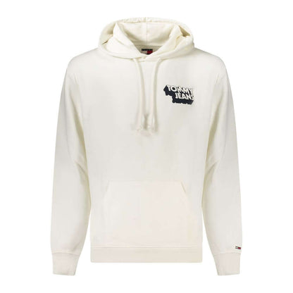 Tommy Hilfiger White Cotton Men Sweater with hood and logo design, sustainable fashion made from regenerative cotton.