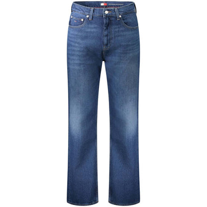Tommy Hilfiger Blue Cotton Men Jeans with classic 5-pocket design, regular straight fit, and subtle Tommy logo embroidery.
