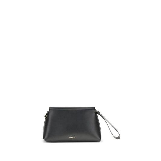 Givenchy Black Calf Leather Bos Taurus Clutch Bag with gold-tone details and shoulder strap.