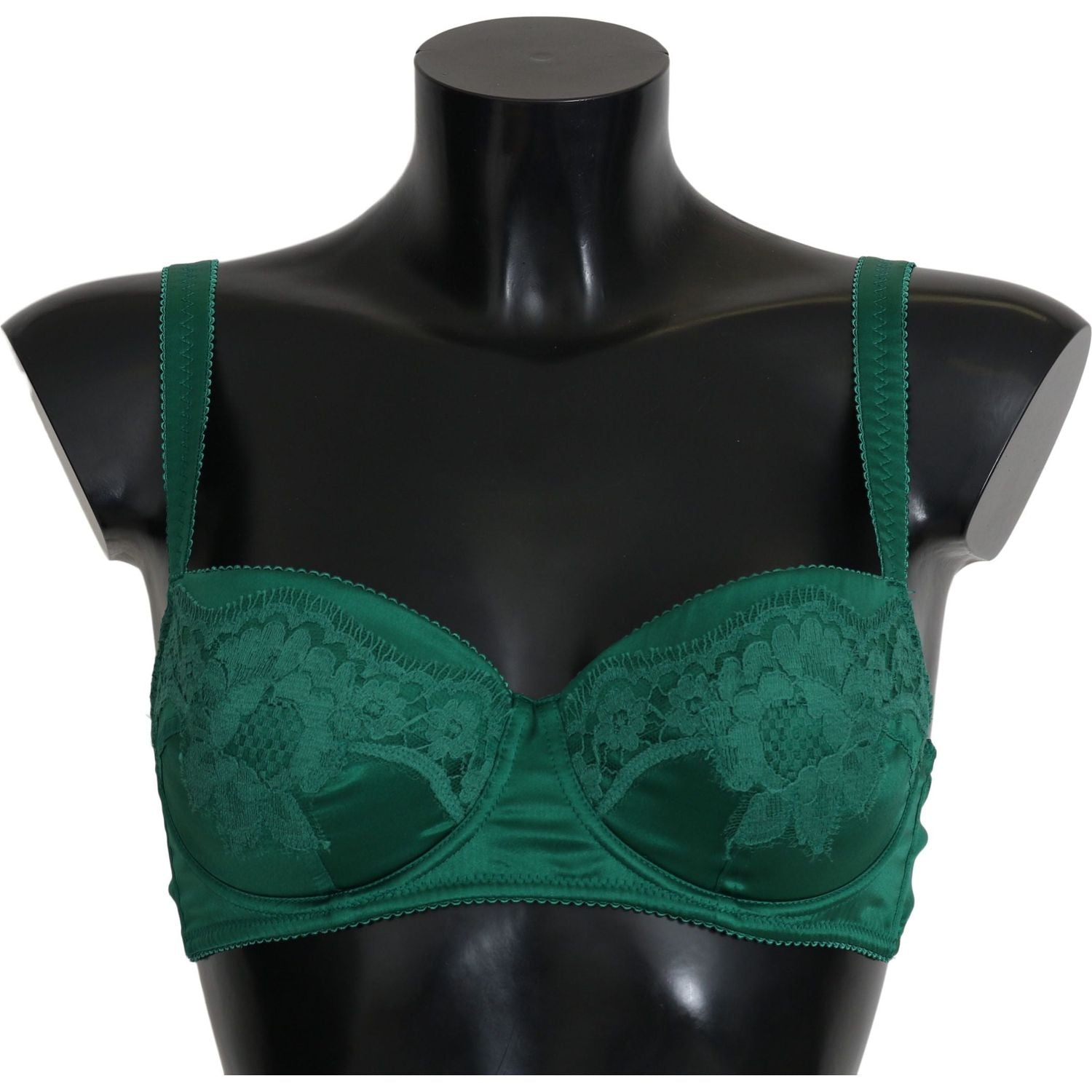 Dolce & Gabbana Green Silk Stretch Floral Lace Bra Underwear