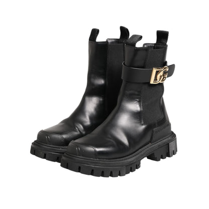Dolce & Gabbana Black Gold DG Logo Trekking Calf Boots Shoes