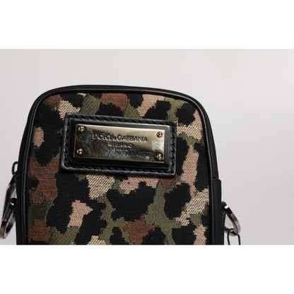 Dolce & Gabbana Multicolor Leopard Jacquard Logo Plaque Neck Strap Bag