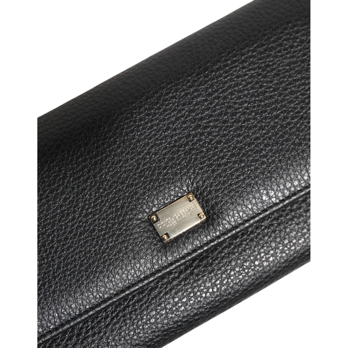 Dolce & Gabbana Black Leather Logo Plaque Trifold Card Holder Wallet