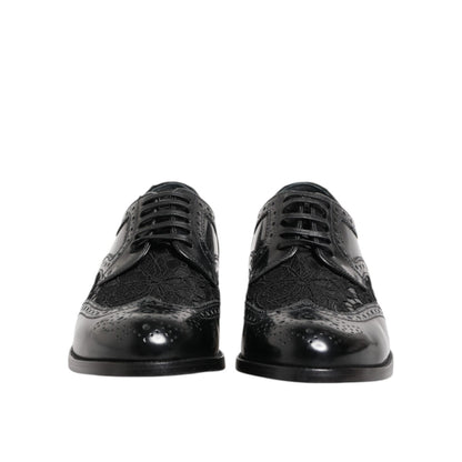 Dolce & Gabbana Black Leather Floral Lace Dress Formal Shoes