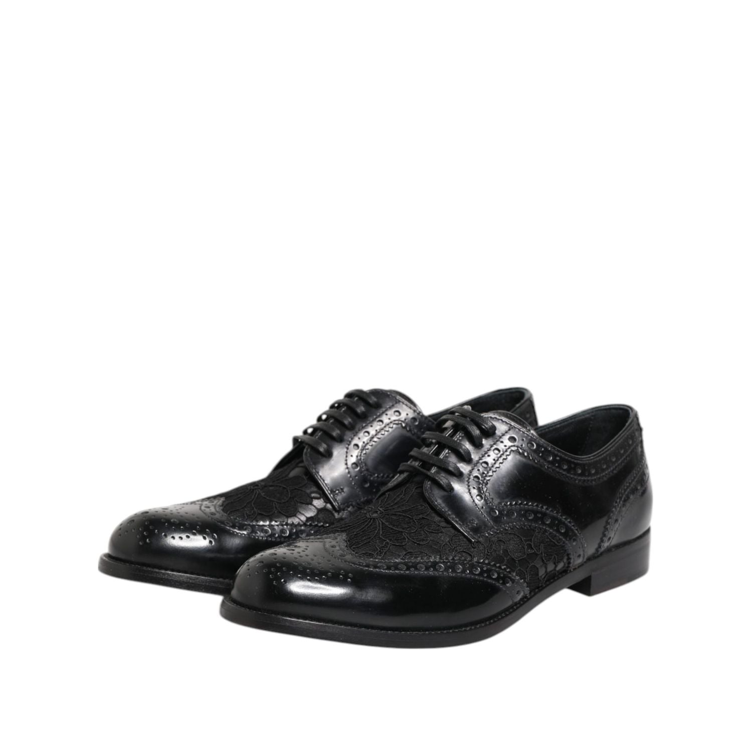 Dolce & Gabbana Black Leather Floral Lace Dress Formal  Shoes