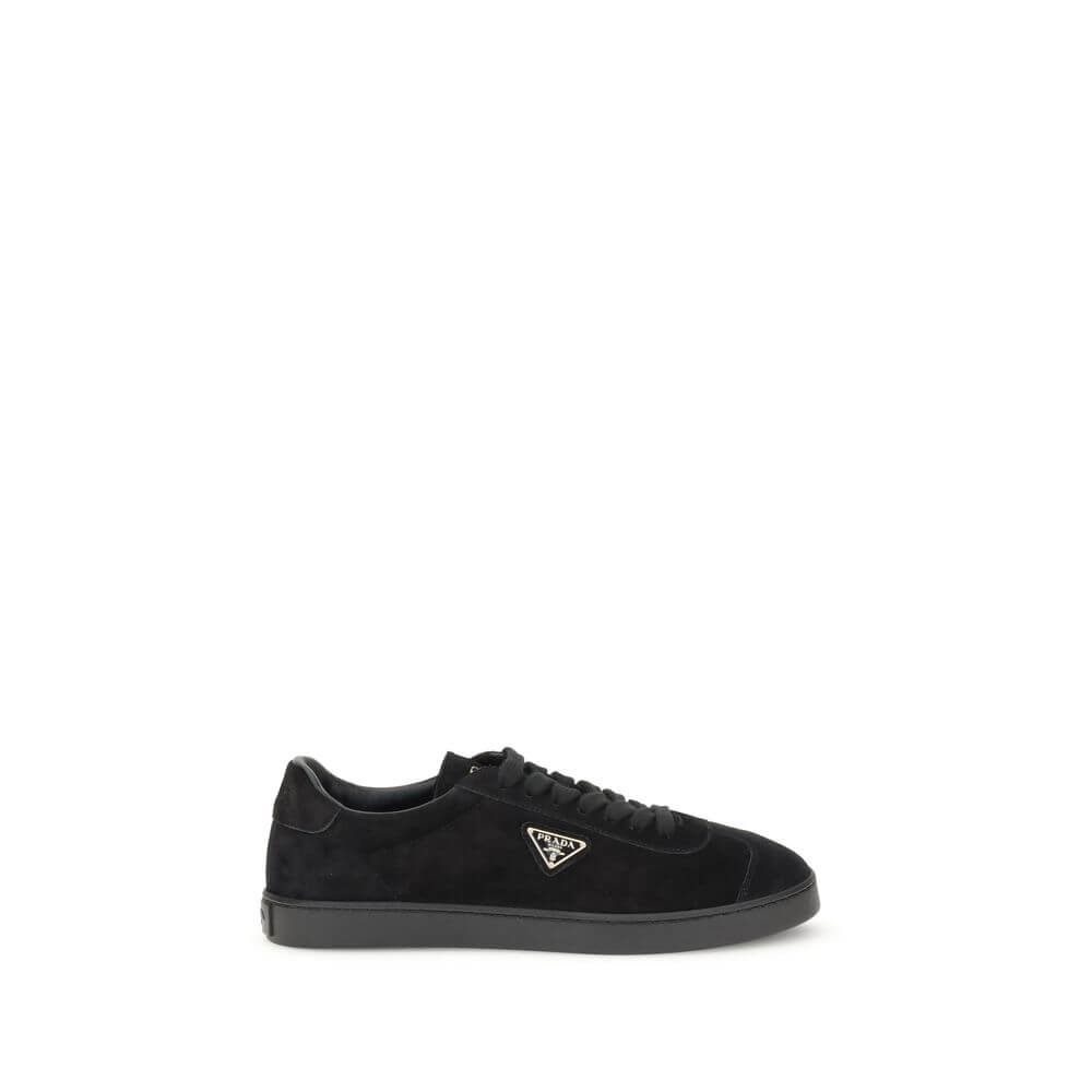 Prada Black Calf Leather Bos Taurus Low Top Sneakers