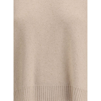 Close-up of Fabiana Filippi Beige Fleece Wool Sweatshirt with ribbed hem and delicate sequin detail, perfect for AW25 season.