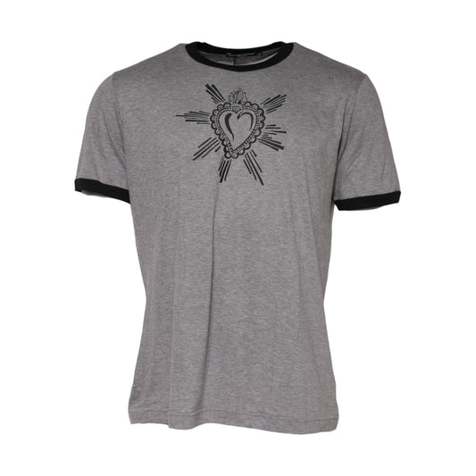 Dolce & Gabbana Gray Sacred Heart Cotton Crew Neck T-shirt