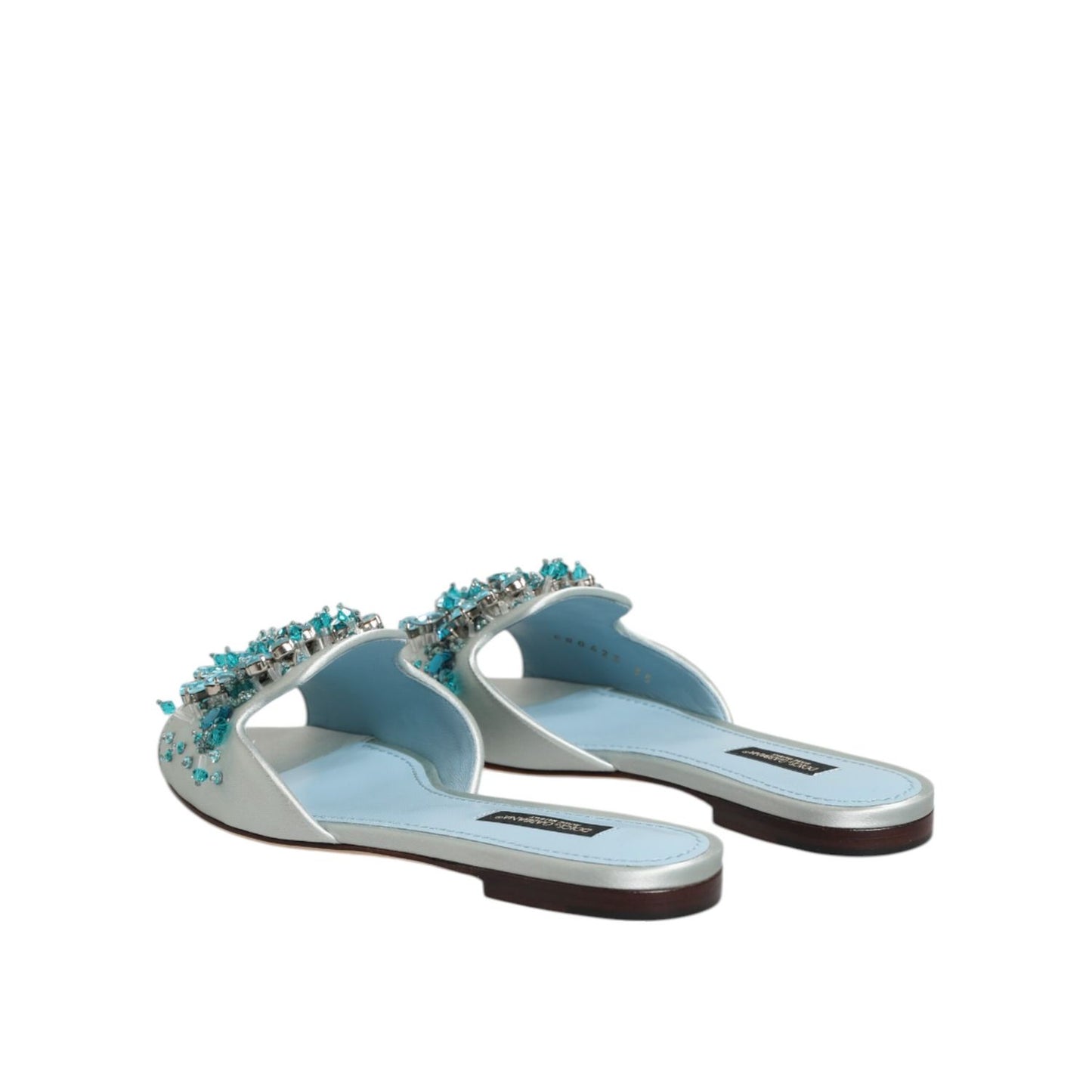 Dolce & Gabbana Silver Blue Leather Bead Embellish Slide Shoes