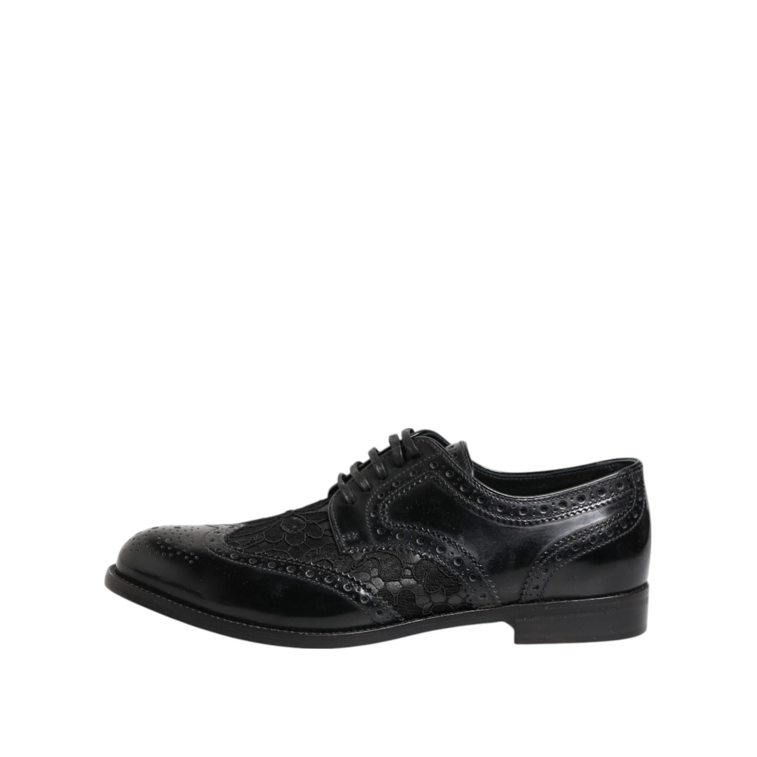 Dolce & Gabbana Black Leather Floral Lace Dress Formal Shoes