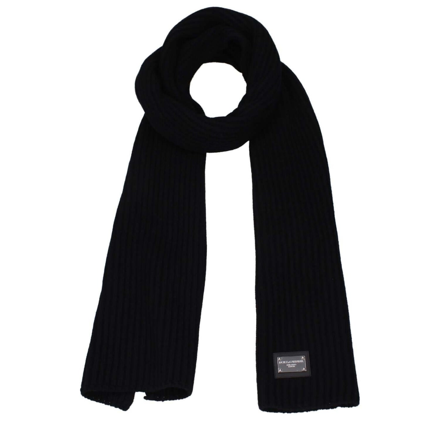 Dolce & Gabbana Black Wool Scarf with silver logo detail, 90% virgin wool and 10% cashmere, size 29×204 cm.
