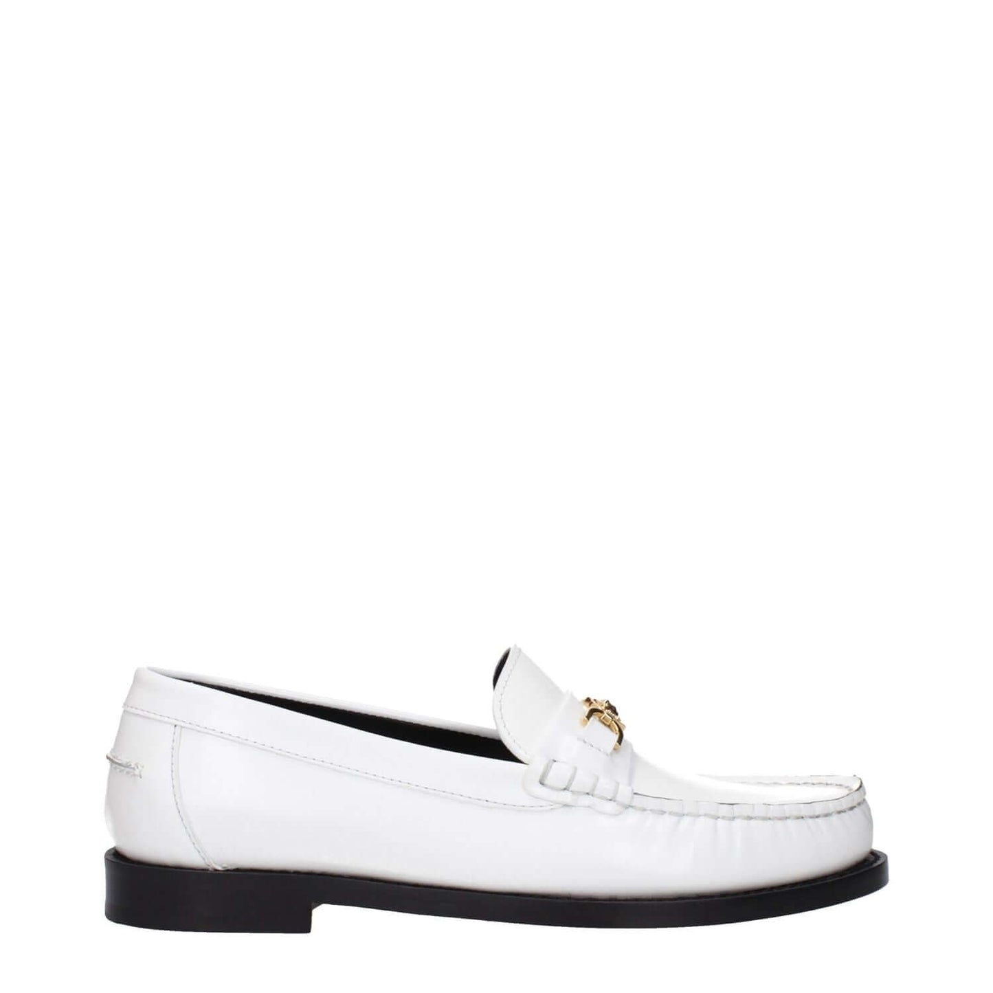 Alt Tag: Versace White Leather Slip-On Loafers with front detail and logo, MPN 10121231A087731W00V, stylish and elegant design.
