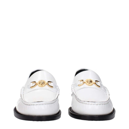 Versace White Leather Slip-On Loafers with front logo and detail in white leather, MPN 10121231A087731W00V, code F82515.